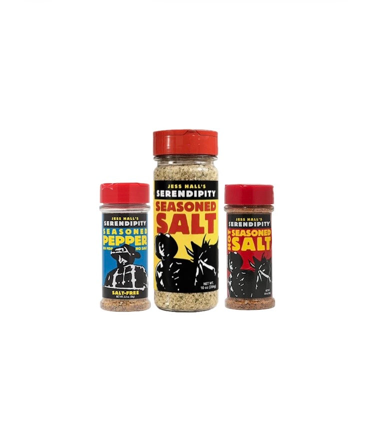 Jess Hall’s Serendipity Medium 3 Pack - Seasoned Salt, Hot & Seasoned Pepper