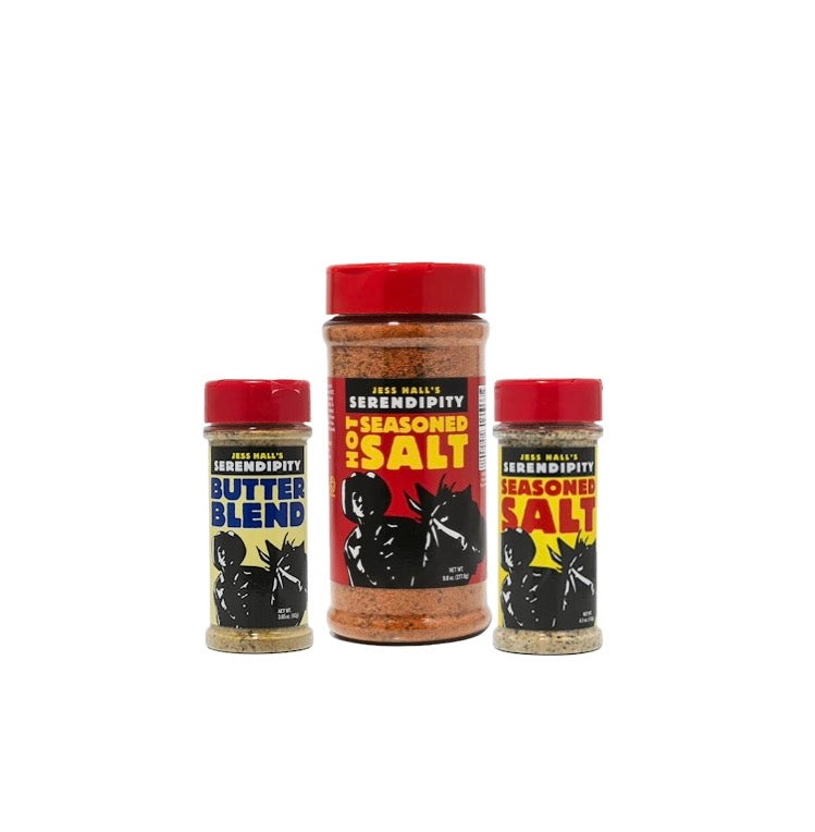 Jess Hall’s Serendipity 3 Pack - Hot Seasoned Salt, Seasoned Salt & Butter Blend