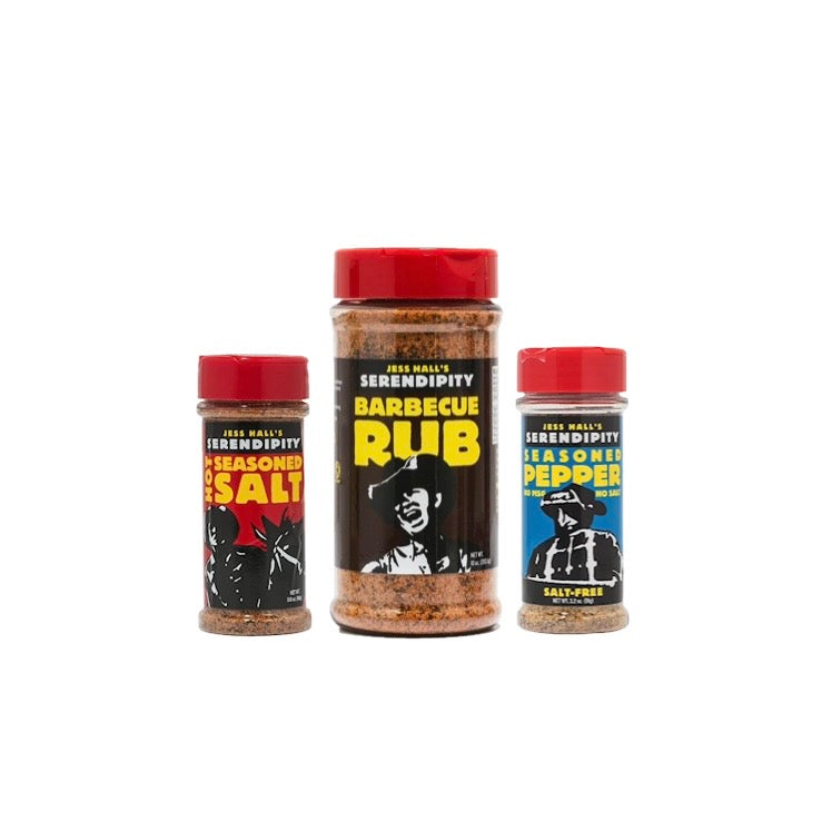 Jess Hall’s Serendipity 3 Pack - Barbecue Blend , Hot Seasoned Salt & Seasoned Pepper